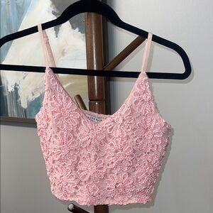 Pink Lace Floral Crop Top